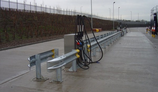 Armco Barriers Around a Fuel Pump